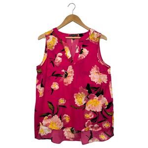 Adrianna Papell Top Womens 6 Pink Floral Sleeveless V Neck Tropical Summer Beach